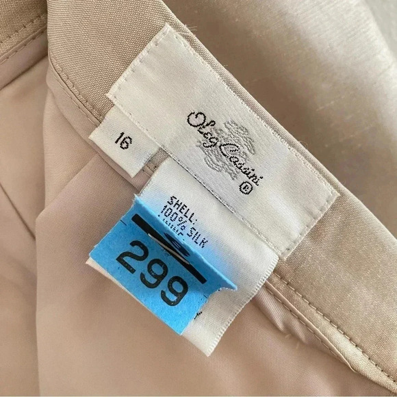 Oleg Cassini 3 Piece Suit Set 100% Silk Blazer Skirt Top Tan - Picture 9 of 14